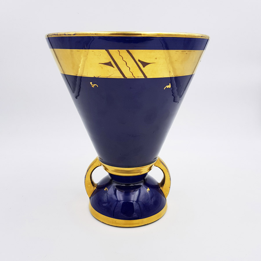 Vase Art Déco bleu de sèvres et doré