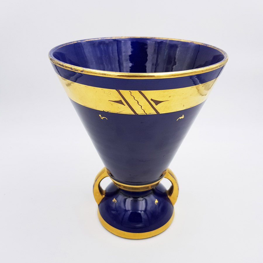 Vase Art Déco bleu de sèvres et doré