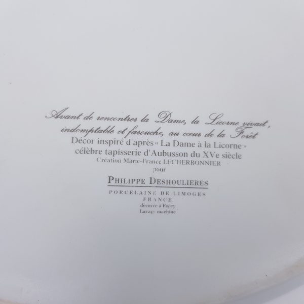 Philippe Deshoulières - Service 12 personnes Dame à la licorne Signatures et Inscriptions