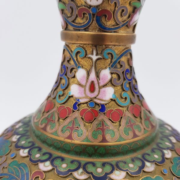 Vase chinois bronze et émaux cloisonnés 1950